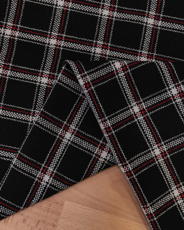 Tartan black with red & white stripes fabric for your Porsche.
