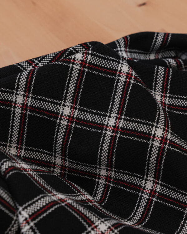 Tartan black with red & white stripes fabric for your Porsche.