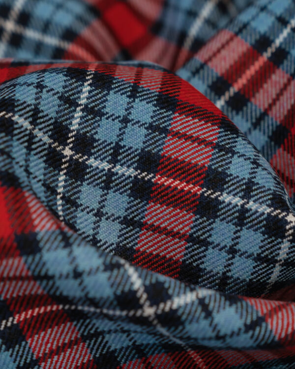 Spirit of Le Mans (SOLM) "Retro Racing" tartan fabric was inspired by the Martini Racing livery.