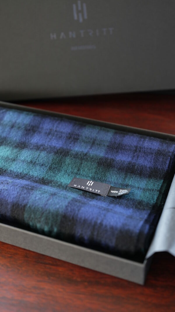 Hantritt tartan green & blue wool scarf - Image 12
