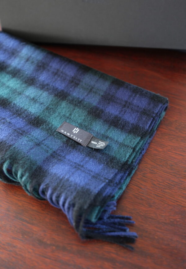 Hantritt tartan green & blue wool scarf