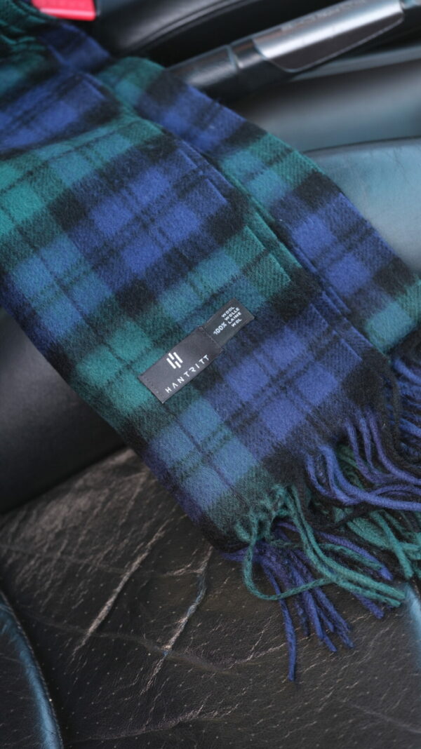 Hantritt tartan green & blue wool scarf - Image 8