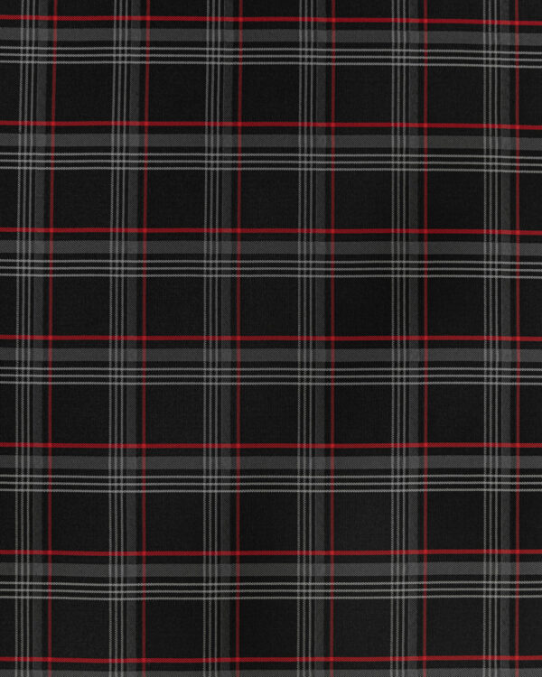 Tartan black, gray with red stripes fabric. Originally used in the Volkswagen Golf MK7 models like GTI, GTE and GTD.