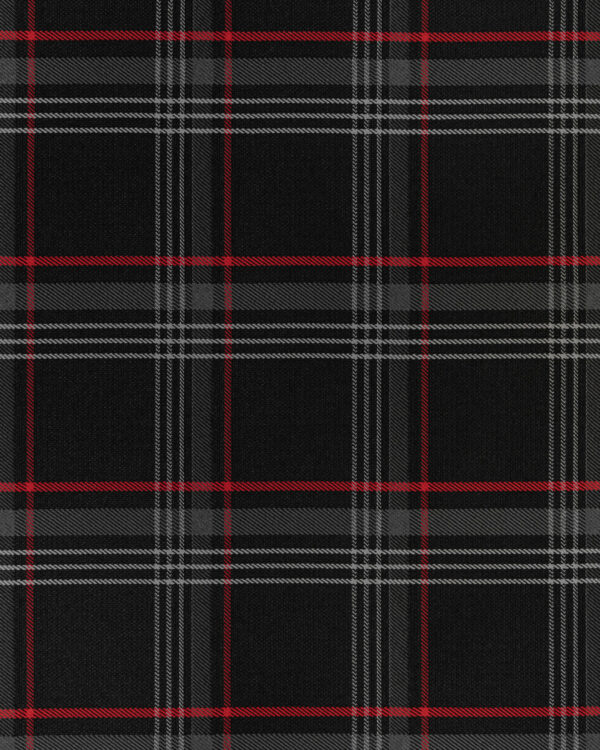 Tartan black, gray with red stripes fabric. Originally used in the Volkswagen Golf MK7 models like GTI, GTE and GTD.
