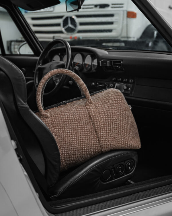 Hantritt fabric and leather bag weekender custom made.