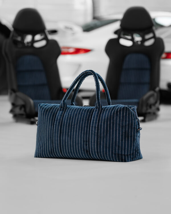 Hantritt fabric and leather bag weekender custom made.