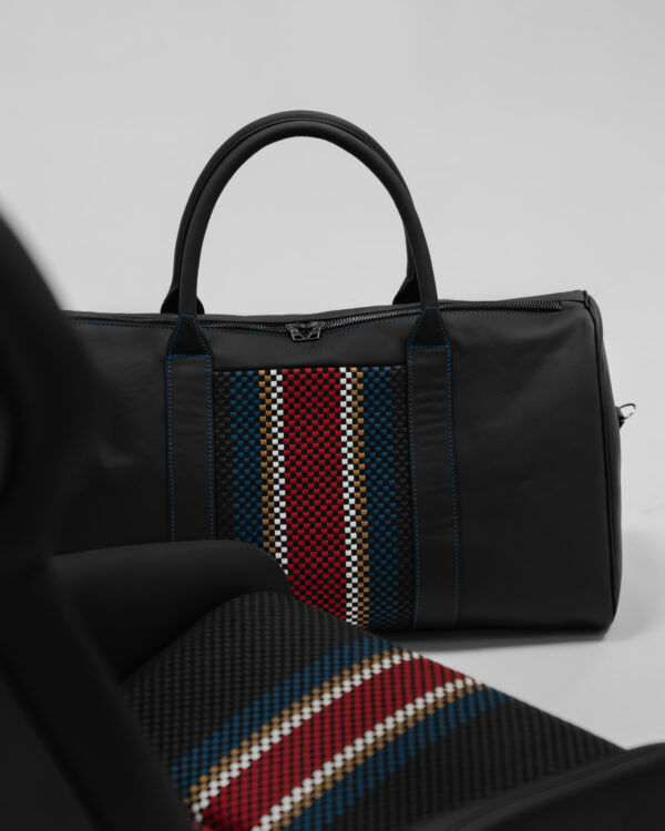 Hantritt fabric and leather bag weekender custom made.
