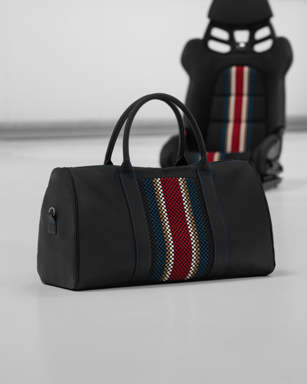 Hantritt fabric and leather bag weekender custom made.