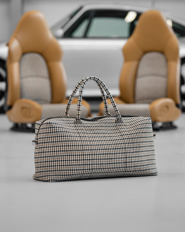 Hantritt fabric and leather bag weekender custom made.