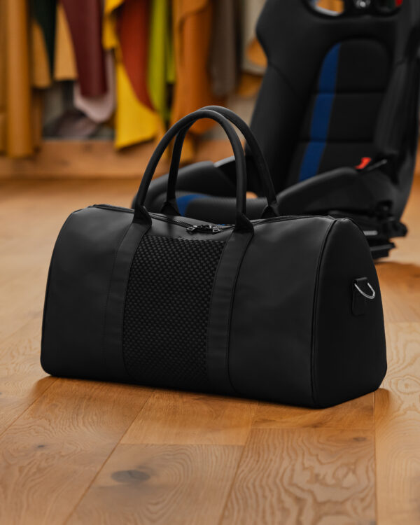 Hantritt fabric and leather bag weekender custom made.