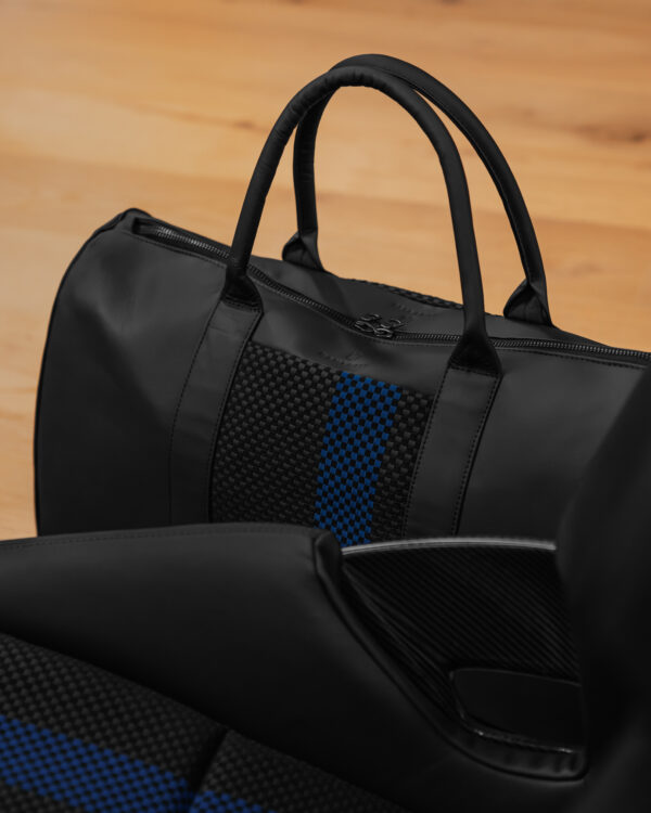 Hantritt fabric and leather bag weekender custom made.