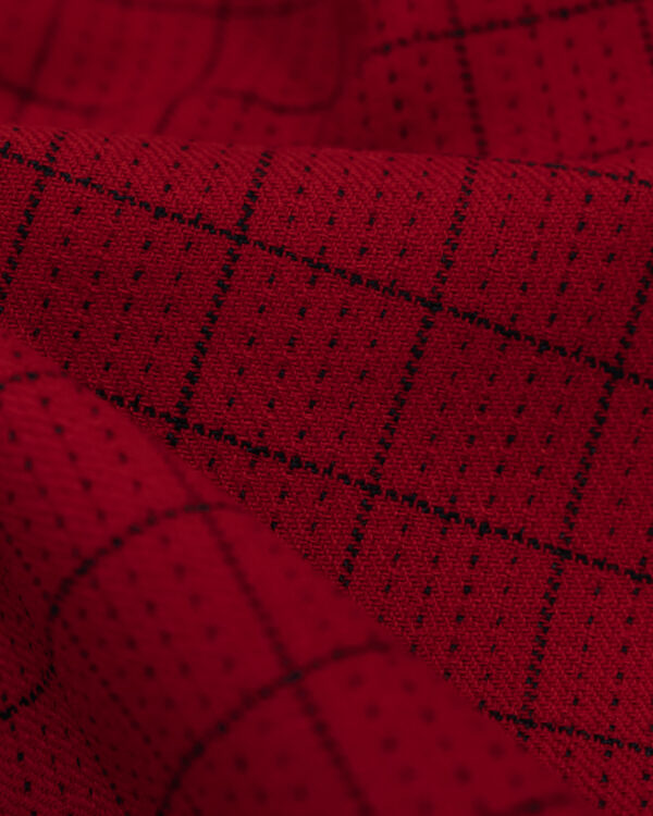 Red with black square stripes fabric.