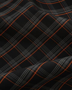 Tartan black & gray fabric with orange stripes. Originally used in the Volkswagen Golf MK7 models like GTI, GTE and GTD.
