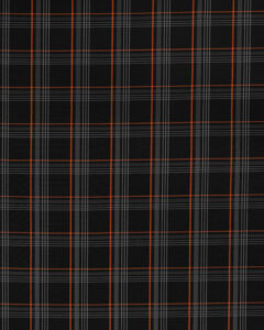 Tartan black & gray fabric with orange stripes. Originally used in the Volkswagen Golf MK7 models like GTI, GTE and GTD.