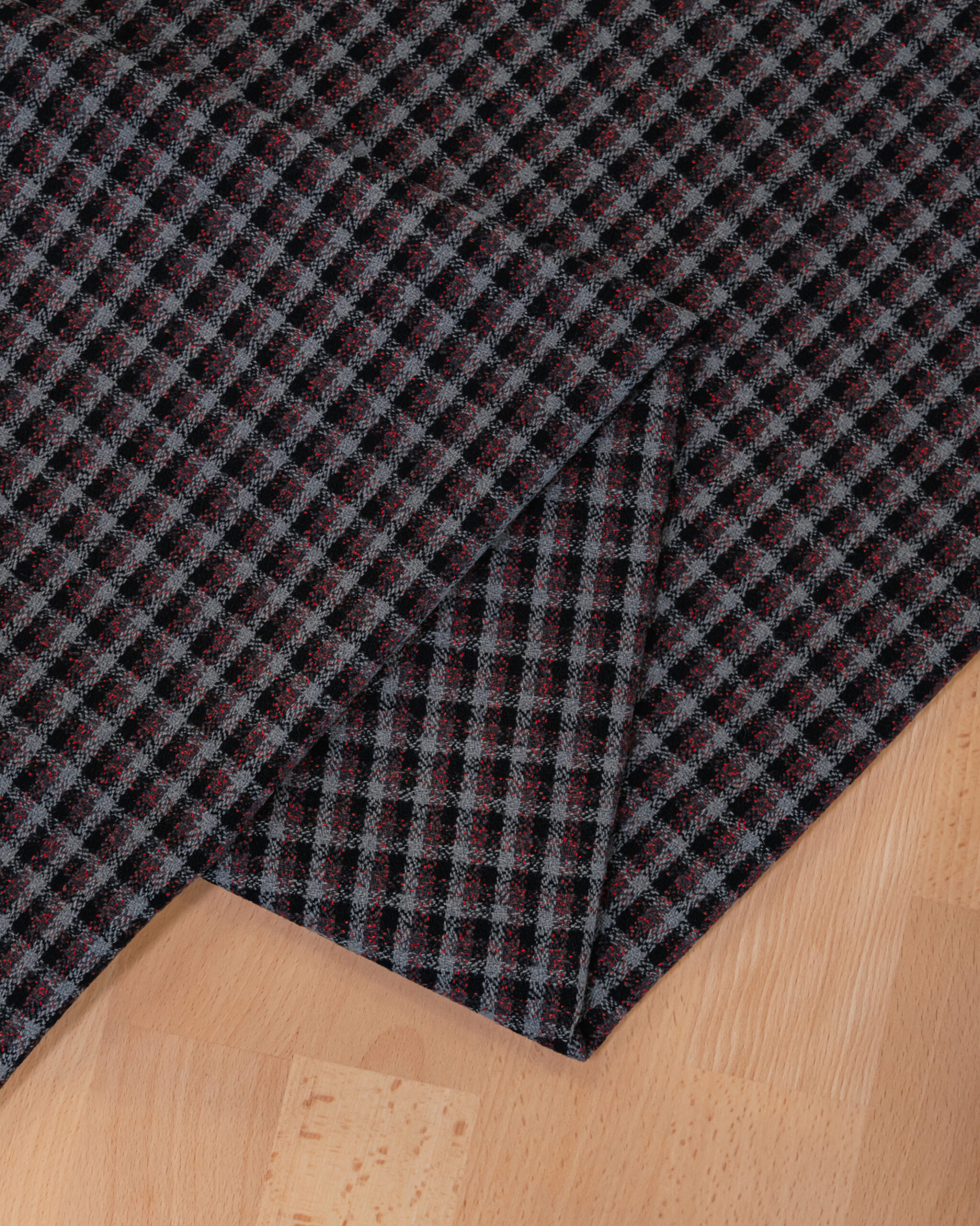 Fabric in Black, red, grey checkered